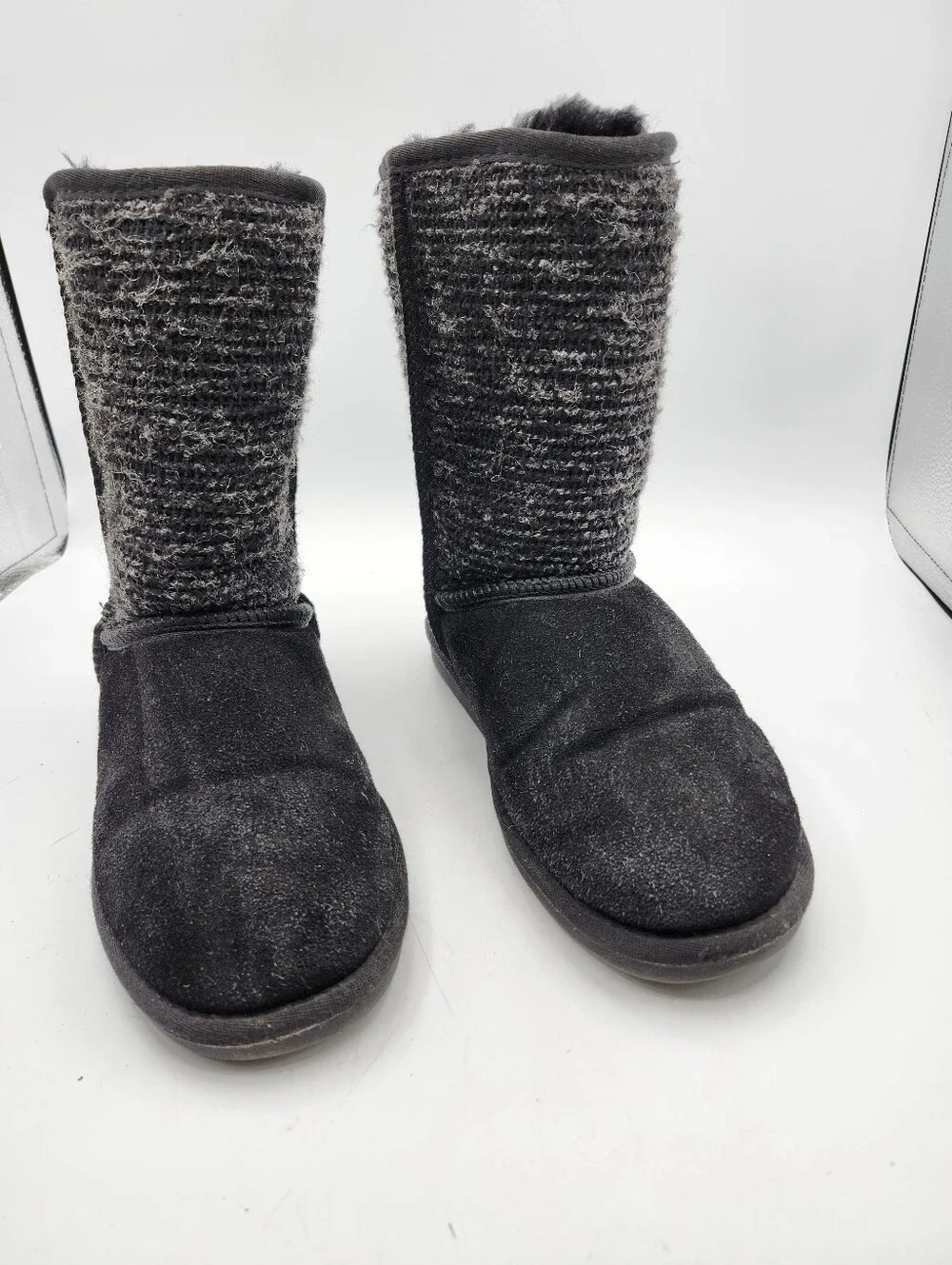 Minnetonka Black Faux Suede & Knit Fur-Lined Winter Boots